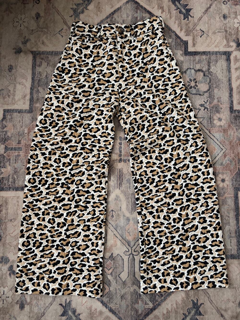Maeve Anthropologie Ettie Leopard Pants 25 High Rise Crop Wide Leg Animal Print